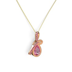 Rodolit garnet ve pembe kuvars 18 ayar rose altın kolye (40 cm gümüş rolo zincir)