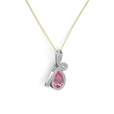 Büyük Ria Kolye - Beyaz zirkon ve pembe kuvars 8 ayar beyaz altın kolye (40 cm gümüş rolo zincir) #8nad1d