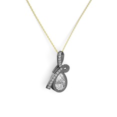 Swarovski ve beyaz zirkon 925 ayar siyah rodyum kaplama gümüş kolye (40 cm altın rolo zincir)