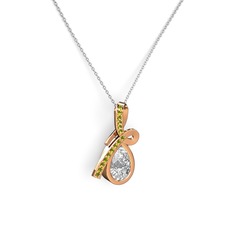 Büyük Ria Kolye - Peridot ve beyaz zirkon 18 ayar rose altın kolye (40 cm gümüş rolo zincir) #8r2ieq