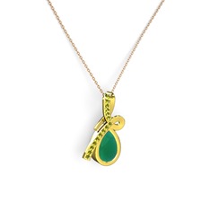 Büyük Ria Kolye - Peridot ve kök zümrüt 14 ayar altın kolye (40 cm rose altın rolo zincir) #8tq42t