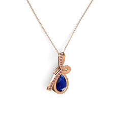 Kök yakut ve lab safir 14 ayar rose altın kolye (40 cm rose altın rolo zincir)