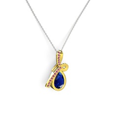 Büyük Ria Kolye - Rodolit garnet ve lab safir 8 ayar altın kolye (40 cm beyaz altın rolo zincir) #8xo29l