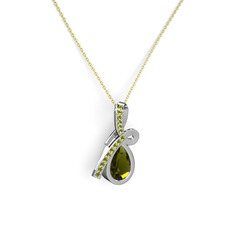 Büyük Ria Kolye - Peridot 18 ayar beyaz altın kolye (40 cm gümüş rolo zincir) #93o605