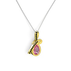 Büyük Ria Kolye - Siyah zirkon ve pembe kuvars 925 ayar altın kaplama gümüş kolye (40 cm beyaz altın rolo zincir) #9f4w4r