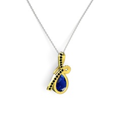 Siyah zirkon ve lab safir 925 ayar altın kaplama gümüş kolye (40 cm beyaz altın rolo zincir)
