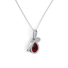 Akuamarin ve garnet 14 ayar beyaz altın kolye (40 cm beyaz altın rolo zincir)