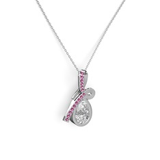 Rodolit garnet ve swarovski 8 ayar beyaz altın kolye (40 cm beyaz altın rolo zincir)