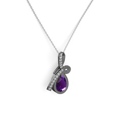Büyük Ria Kolye - Swarovski ve ametist 925 ayar siyah rodyum kaplama gümüş kolye (40 cm gümüş rolo zincir) #aecbss