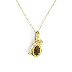 Swarovski ve dumanlı kuvars 8 ayar altın kolye (40 cm altın rolo zincir)