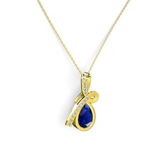 Pırlanta ve lab safir 14 ayar altın kolye (0.225 karat, 40 cm altın rolo zincir)
