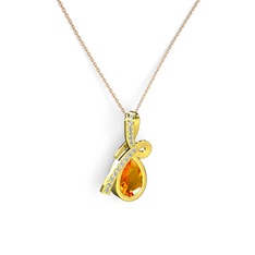 Pırlanta ve sitrin 18 ayar altın kolye (0.225 karat, 40 cm rose altın rolo zincir)