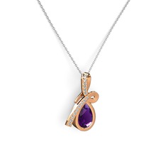 Swarovski ve ametist 14 ayar rose altın kolye (40 cm beyaz altın rolo zincir)
