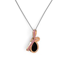Büyük Ria Kolye - Rodolit garnet ve siyah zirkon 18 ayar rose altın kolye (40 cm gümüş rolo zincir) #cxpahc