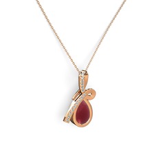 Büyük Ria Kolye - Pırlanta ve kök yakut 14 ayar rose altın kolye (0.225 karat, 40 cm rose altın rolo zincir) #czwm28