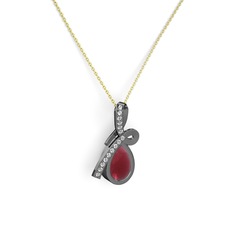 Büyük Ria Kolye - Swarovski ve kök yakut 925 ayar siyah rodyum kaplama gümüş kolye (40 cm altın rolo zincir) #d092jf