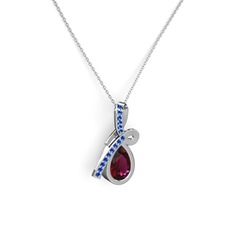 Lab safir ve rodolit garnet 925 ayar gümüş kolye (40 cm beyaz altın rolo zincir)