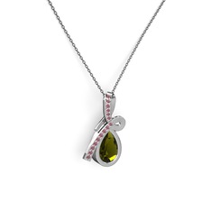 Kök yakut ve peridot 8 ayar beyaz altın kolye (40 cm gümüş rolo zincir)