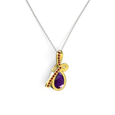 Garnet ve ametist 8 ayar altın kolye (40 cm beyaz altın rolo zincir)