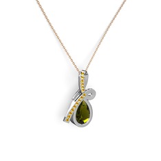 Büyük Ria Kolye - Sitrin ve peridot 18 ayar beyaz altın kolye (40 cm rose altın rolo zincir) #eq1a24