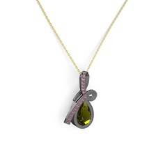 Büyük Ria Kolye - Kök yakut ve peridot 925 ayar siyah rodyum kaplama gümüş kolye (40 cm altın rolo zincir) #eszb12