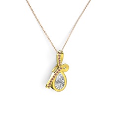 Büyük Ria Kolye - Kök yakut ve swarovski 925 ayar altın kaplama gümüş kolye (40 cm rose altın rolo zincir) #fo457x