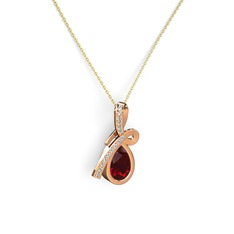 Büyük Ria Kolye - Swarovski ve garnet 18 ayar rose altın kolye (40 cm altın rolo zincir) #ful2cv