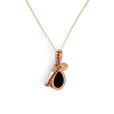 Garnet ve siyah zirkon 14 ayar rose altın kolye (40 cm altın rolo zincir)