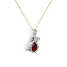 Büyük Ria Kolye - Pembe kuvars ve garnet 8 ayar beyaz altın kolye (40 cm altın rolo zincir) #gh2qtl