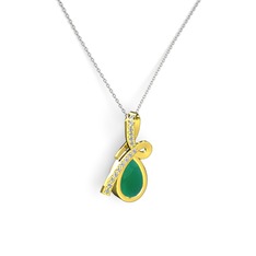 Büyük Ria Kolye - Swarovski ve kök zümrüt 14 ayar altın kolye (40 cm gümüş rolo zincir) #h01og7