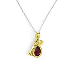 Peridot ve rodolit garnet 14 ayar altın kolye (40 cm gümüş rolo zincir)