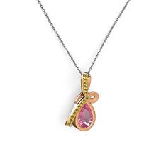 Büyük Ria Kolye - Peridot ve pembe kuvars 8 ayar rose altın kolye (40 cm gümüş rolo zincir) #hobz7r
