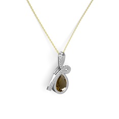 Büyük Ria Kolye - Swarovski ve dumanlı kuvars 14 ayar beyaz altın kolye (40 cm altın rolo zincir) #i5eq0n