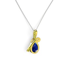 Peridot ve lab safir 14 ayar altın kolye (40 cm gümüş rolo zincir)