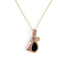 Ametist ve siyah zirkon 18 ayar rose altın kolye (40 cm altın rolo zincir)