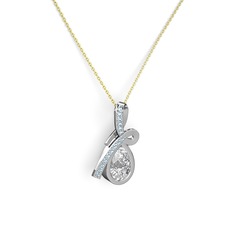 Akuamarin ve swarovski 18 ayar beyaz altın kolye (40 cm altın rolo zincir)