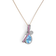 Büyük Ria Kolye - Rodolit garnet ve akuamarin 14 ayar beyaz altın kolye (40 cm rose altın rolo zincir) #jdnnof