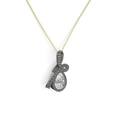 Büyük Ria Kolye - Dumanlı kuvars ve swarovski 925 ayar siyah rodyum kaplama gümüş kolye (40 cm altın rolo zincir) #jt24mz