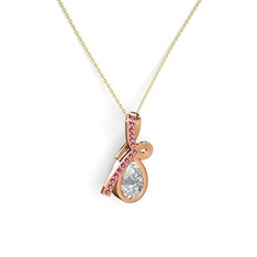 Büyük Ria Kolye - Rodolit garnet ve beyaz zirkon 18 ayar rose altın kolye (40 cm altın rolo zincir) #k97bfu