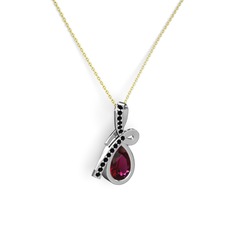 Siyah zirkon ve rodolit garnet 8 ayar beyaz altın kolye (40 cm altın rolo zincir)