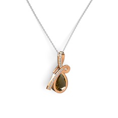 Pırlanta ve dumanlı kuvars 14 ayar rose altın kolye (0.225 karat, 40 cm gümüş rolo zincir)