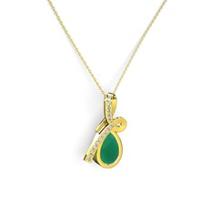 Büyük Ria Kolye - Swarovski ve kök zümrüt 14 ayar altın kolye (40 cm gümüş rolo zincir) #klpgup