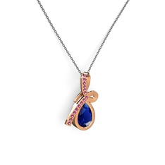 Rodolit garnet ve lab safir 925 ayar rose altın kaplama gümüş kolye (40 cm gümüş rolo zincir)