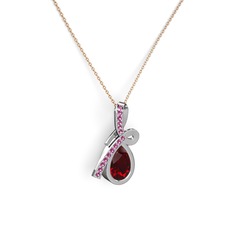 Büyük Ria Kolye - Rodolit garnet ve garnet 14 ayar beyaz altın kolye (40 cm rose altın rolo zincir) #mj2k2g