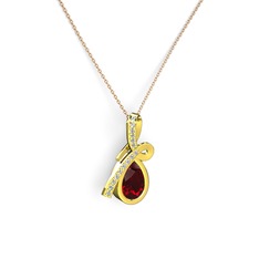 Swarovski ve garnet 8 ayar altın kolye (40 cm rose altın rolo zincir)
