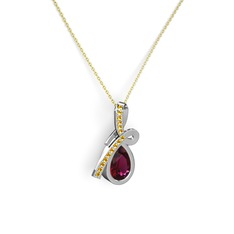 Sitrin ve rodolit garnet 8 ayar beyaz altın kolye (40 cm altın rolo zincir)