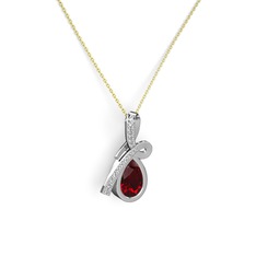 Büyük Ria Kolye - Pırlanta ve garnet 14 ayar beyaz altın kolye (0.225 karat, 40 cm altın rolo zincir) #my9c5h