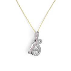 Pembe kuvars ve beyaz zirkon 14 ayar beyaz altın kolye (40 cm altın rolo zincir)