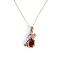 Lab safir ve garnet 925 ayar rose altın kaplama gümüş kolye (40 cm altın rolo zincir)