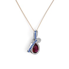 Büyük Ria Kolye - Lab safir ve rodolit garnet 925 ayar gümüş kolye (40 cm rose altın rolo zincir) #of2t0b
